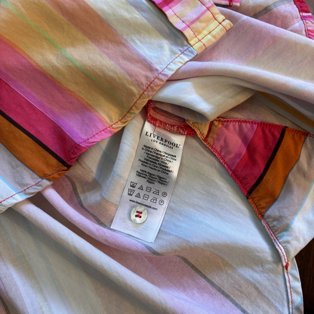Liverpool Los Angeles Berry Blossom Pink & Orange Striped Button Up Shirt Size M - Picture 4 of 8